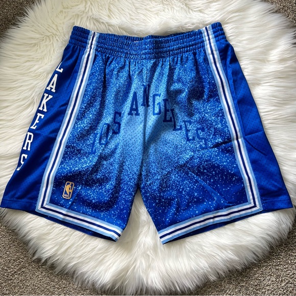 Mitchell & Ness NBA LA Lakers 1996 Blue Spray Paint Swingman Shorts mens new - Picture 4 of 6